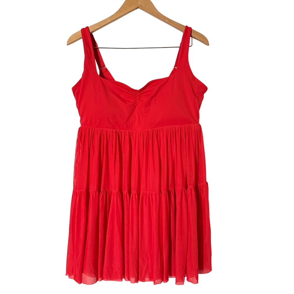 Blogilates Red Tiered Baby Doll Dress Built In Short Size XL Athleisure Preppy